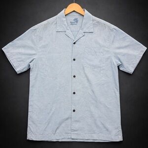 Tommy Bahama 100% Silk Camp Shirt Mens Large Blue Jacquard Hawaiian Aloha